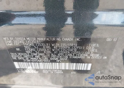 2010 Toyota Rav4 Sport из США, поврежденный, VIN 2T3RF4DV5AW079052